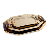 Polished Octagon Metal Serving Trays with Horn Handles - 14.75 in
