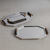Polished Octagon Metal Serving Trays with Horn Handles - 11 in
