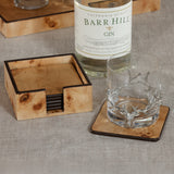 Valberg Burl Veneer Square Beverage Coasters with Holder, Set of 6