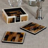 Maison Helvète Horn & Bone Coasters with Holder, Set of 4