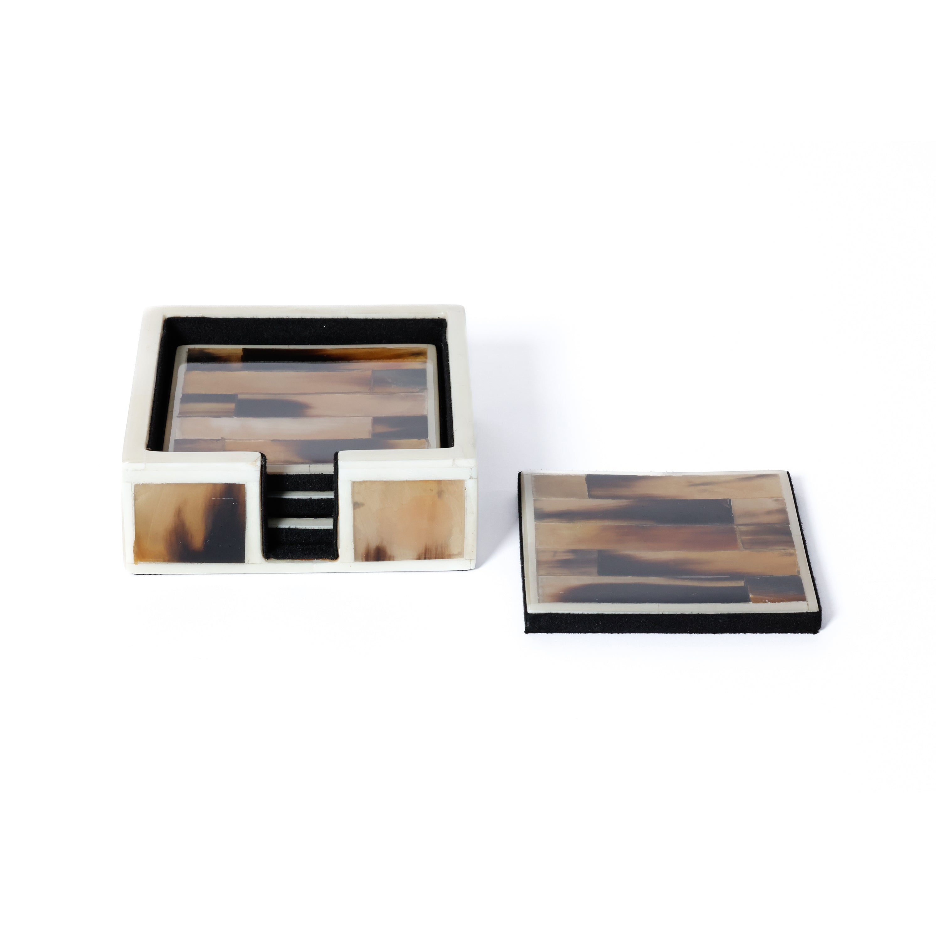 Maison Helvète Horn & Bone Coasters with Holder, Set of 4 by The Favorites