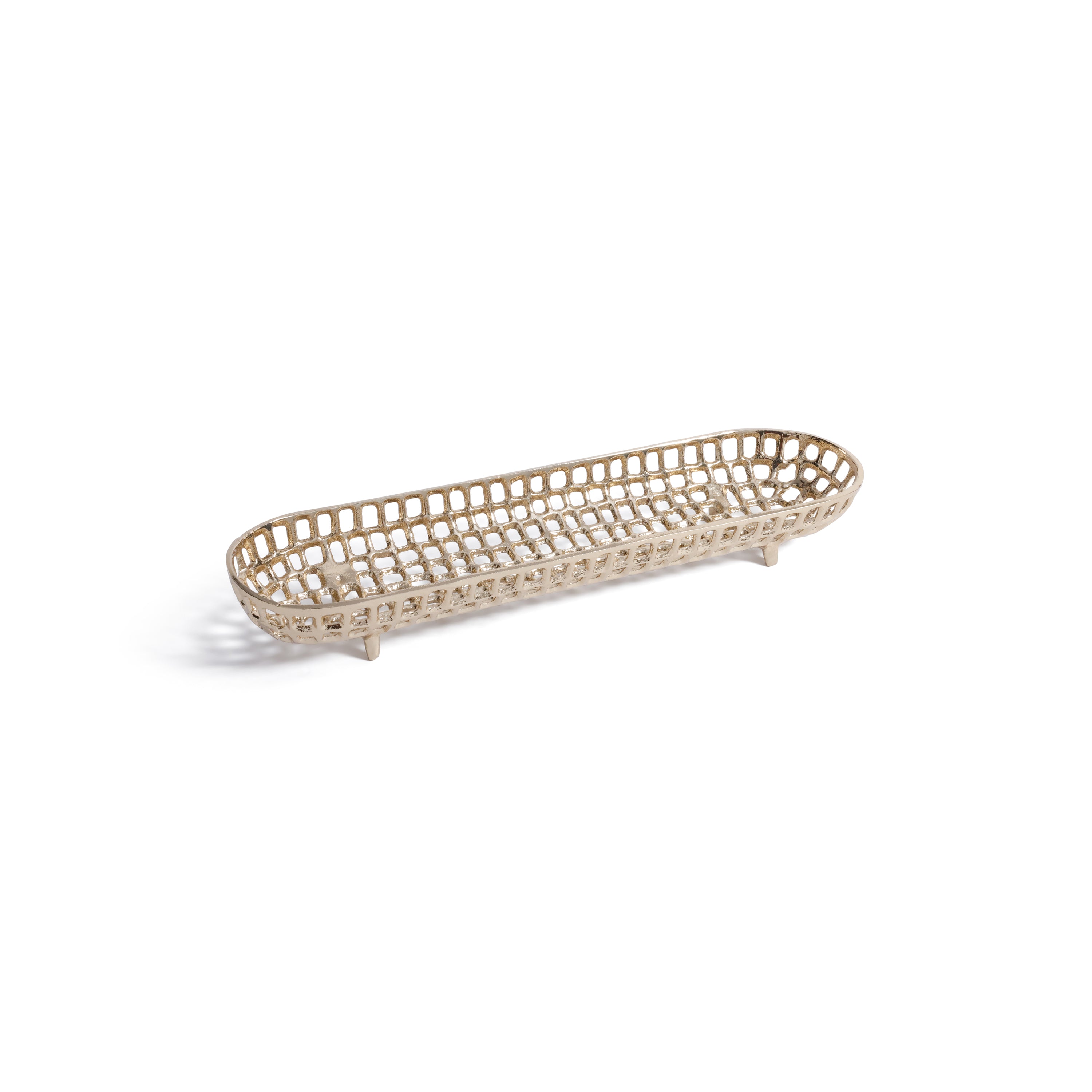 Reticolo Oval Gold Metal Decorative Footed Tray by The Favorites