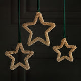 Golden Pearl Star Christmas Hanging Ornaments - 4 in, (Set of 12)