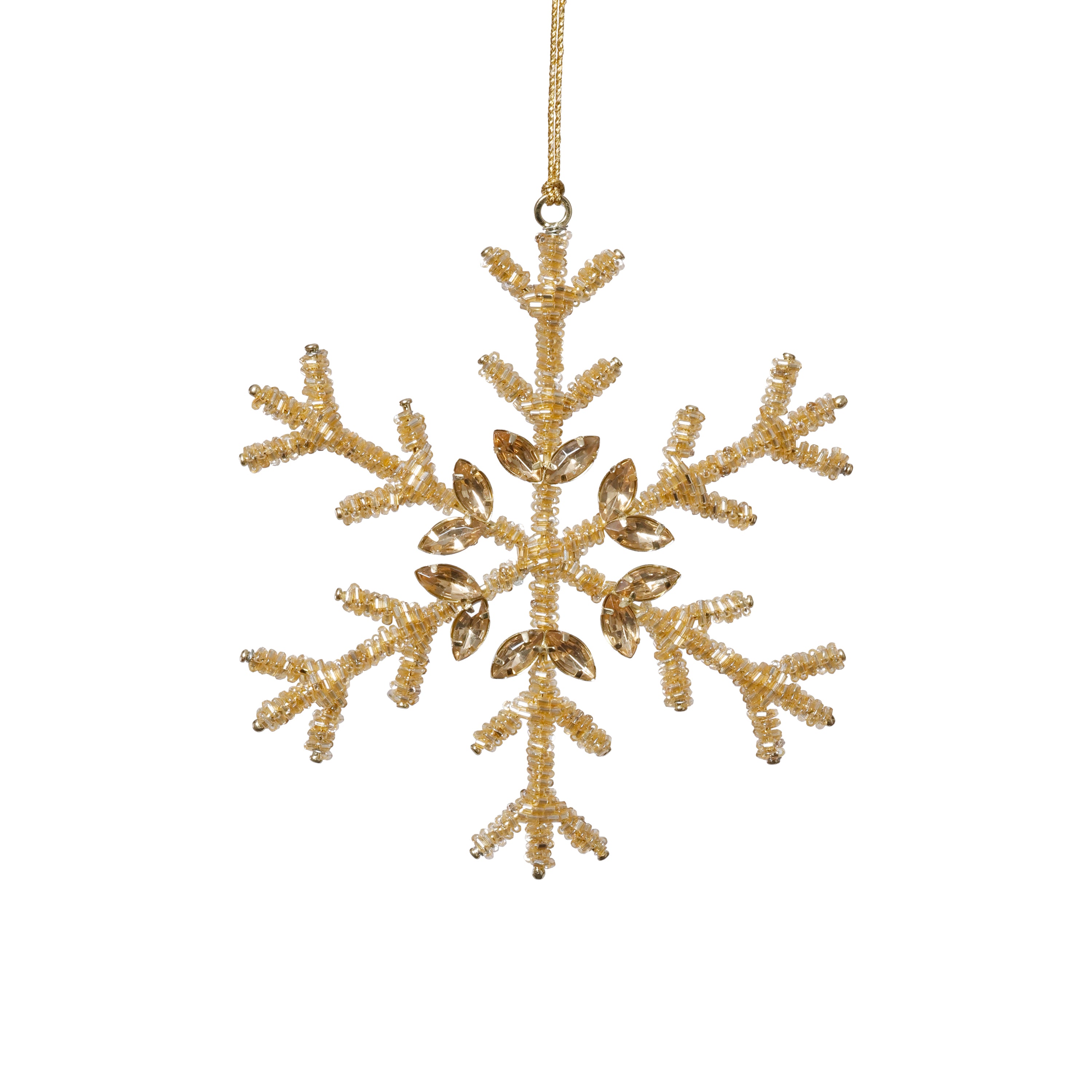 Golden Beaded Snowflake Christmas Hanging Ornaments, Set of 12 by The Favorites