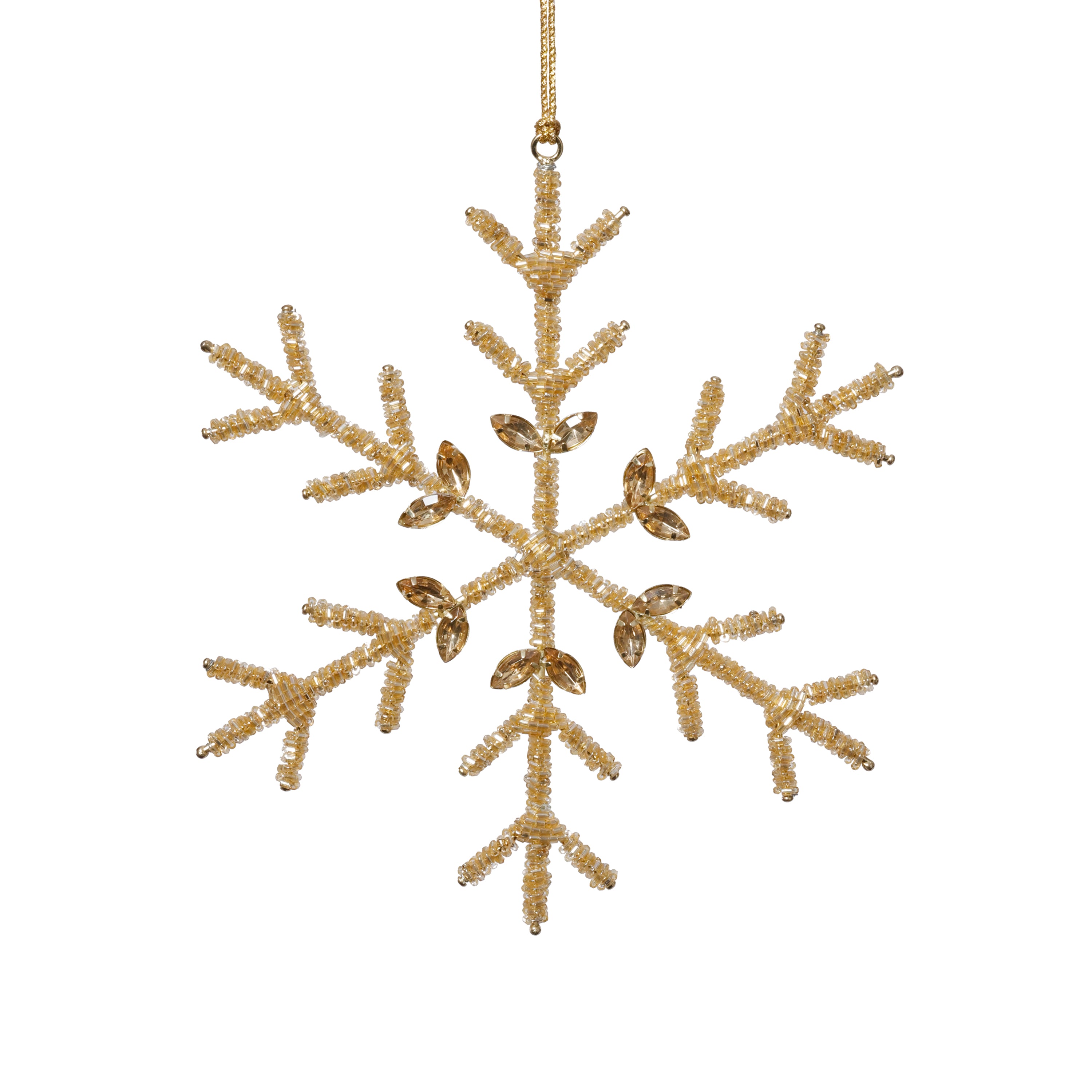 Golden Beaded Snowflake Christmas Hanging Ornaments, Set of 12 by The Favorites