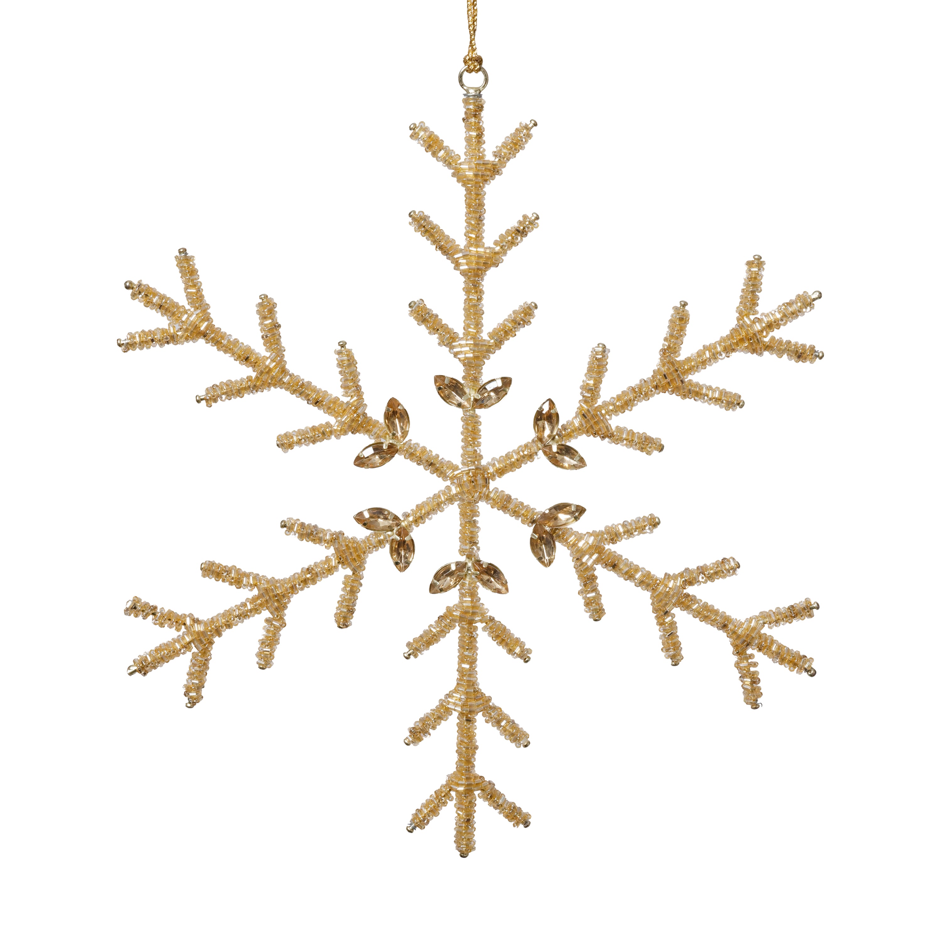 Golden Beaded Snowflake Christmas Hanging Ornaments, Set of 12 by The Favorites