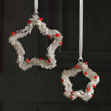 Festive Beaded Christmas Hanging Ornaments with Red Berries, Set of 12