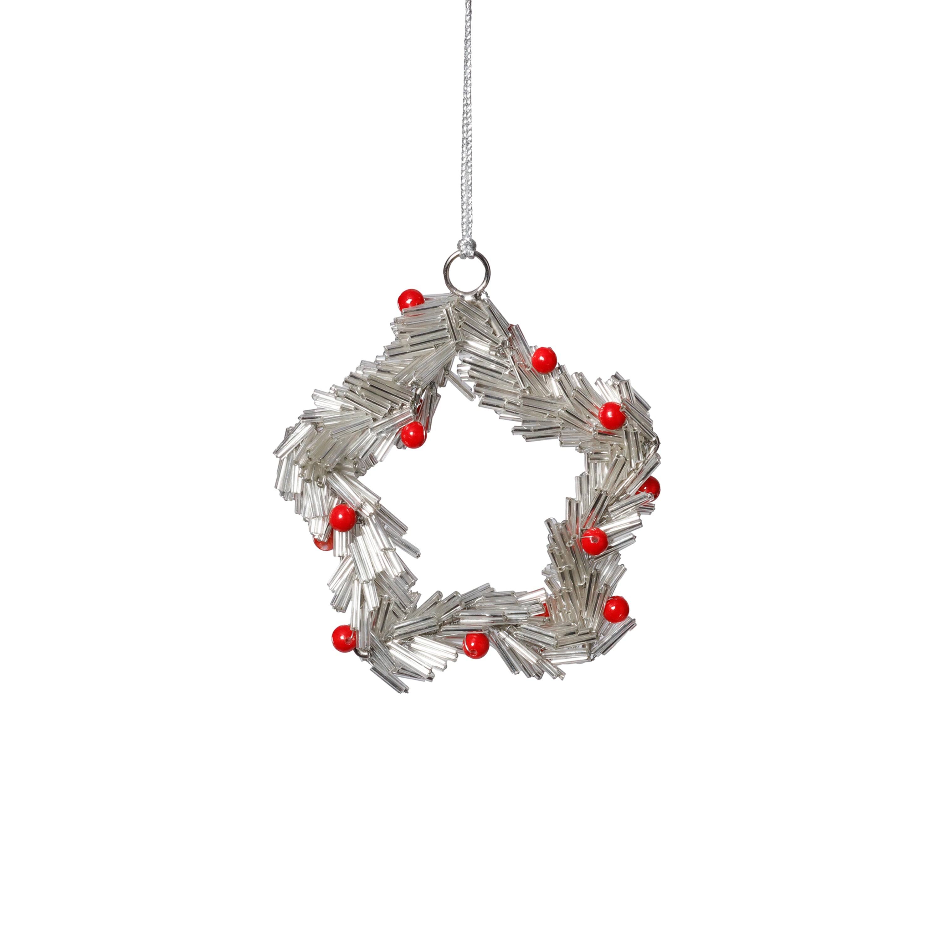 Festive Beaded Christmas Hanging Ornaments with Red Berries, Set of 12 by The Favorites