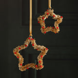 Festive Beaded Christmas Hanging Ornaments with Red Berries, Set of 12