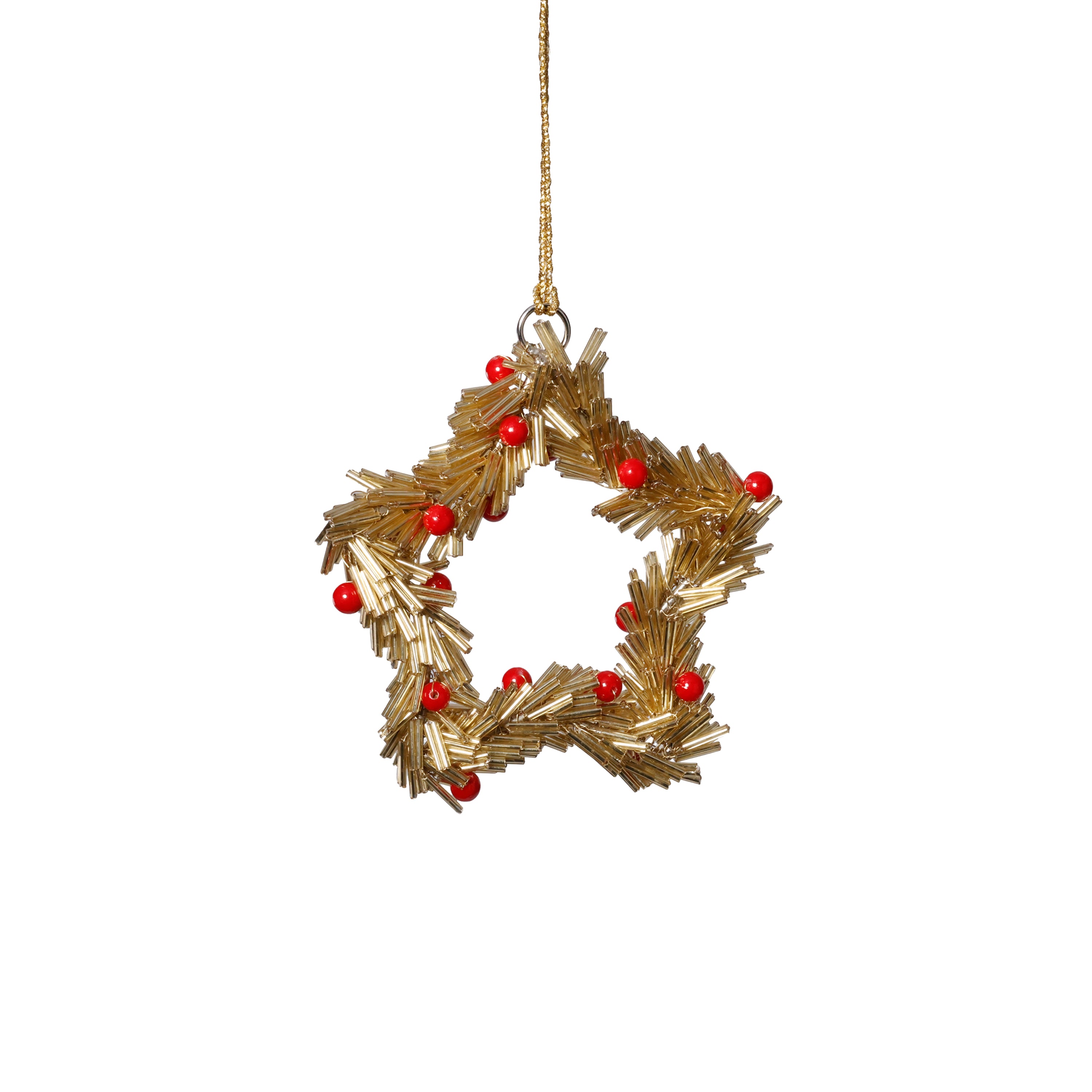 Festive Beaded Christmas Hanging Ornaments with Red Berries, Set of 12 by The Favorites