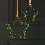 Festive Beaded Christmas Hanging Ornaments with Red Berries, Set of 12