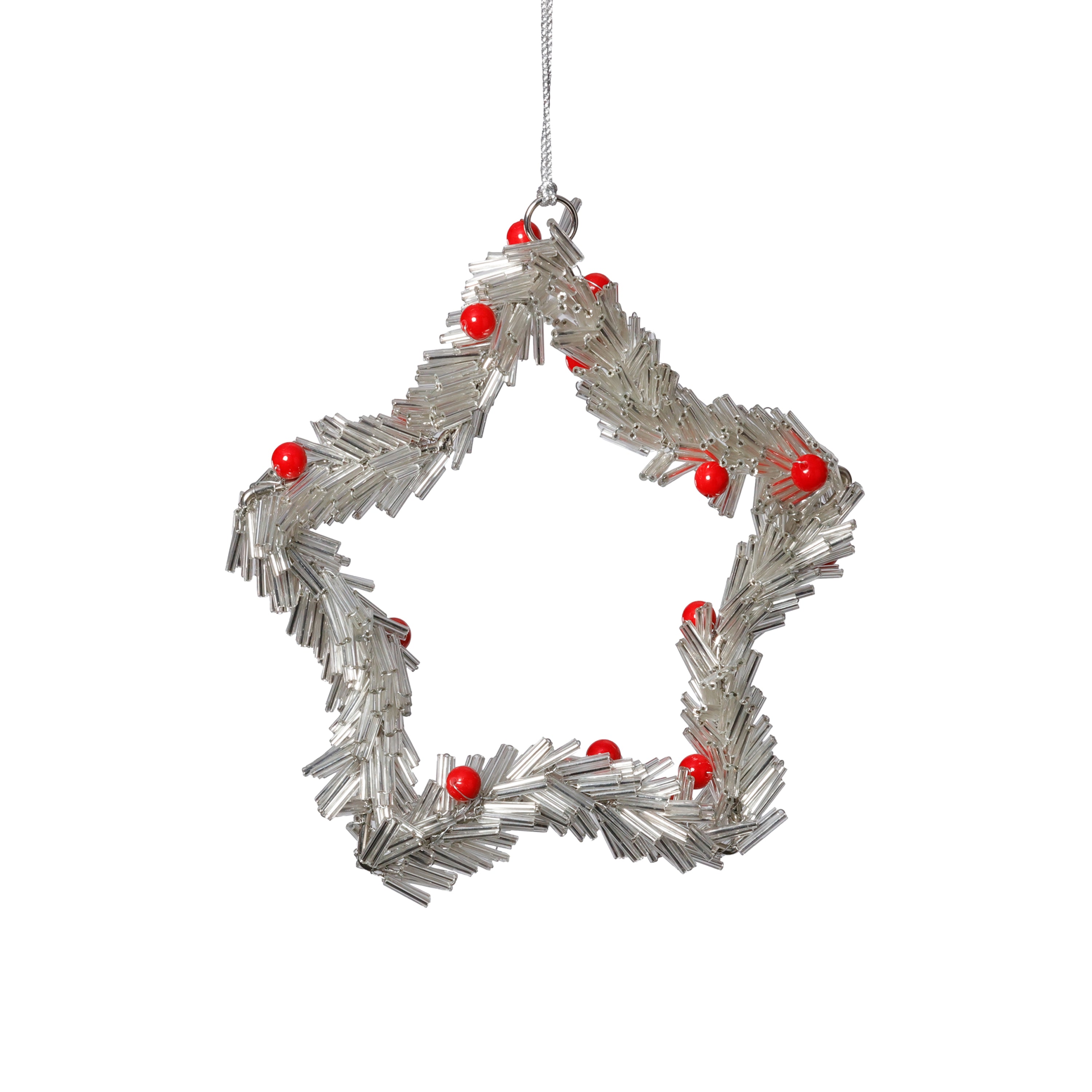 Festive Beaded Christmas Hanging Ornaments with Red Berries, Set of 12 by The Favorites