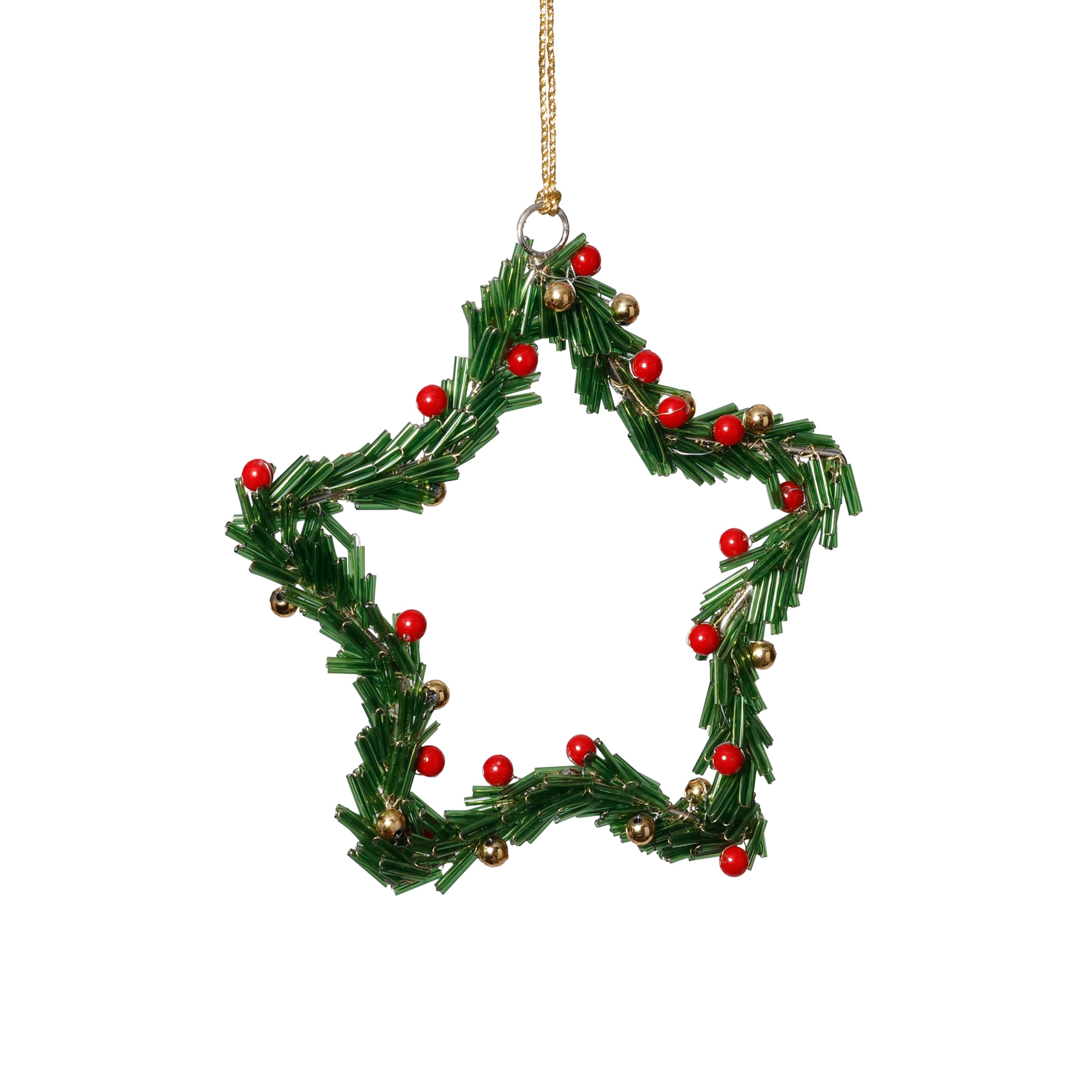 Festive Beaded Christmas Hanging Ornaments with Red Berries, Set of 12 by The Favorites
