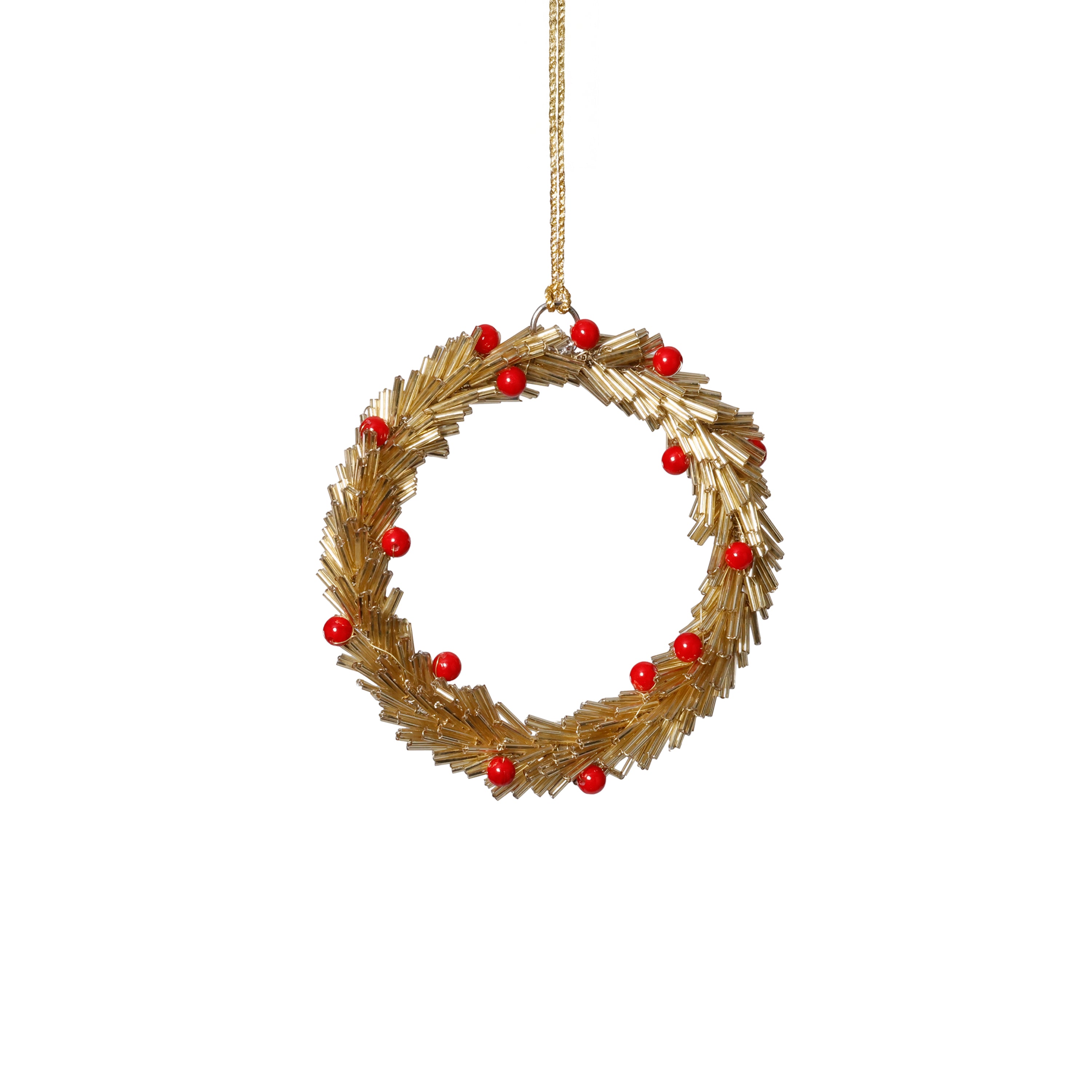 Festive Beaded Christmas Hanging Ornaments with Red Berries, Set of 12 by The Favorites