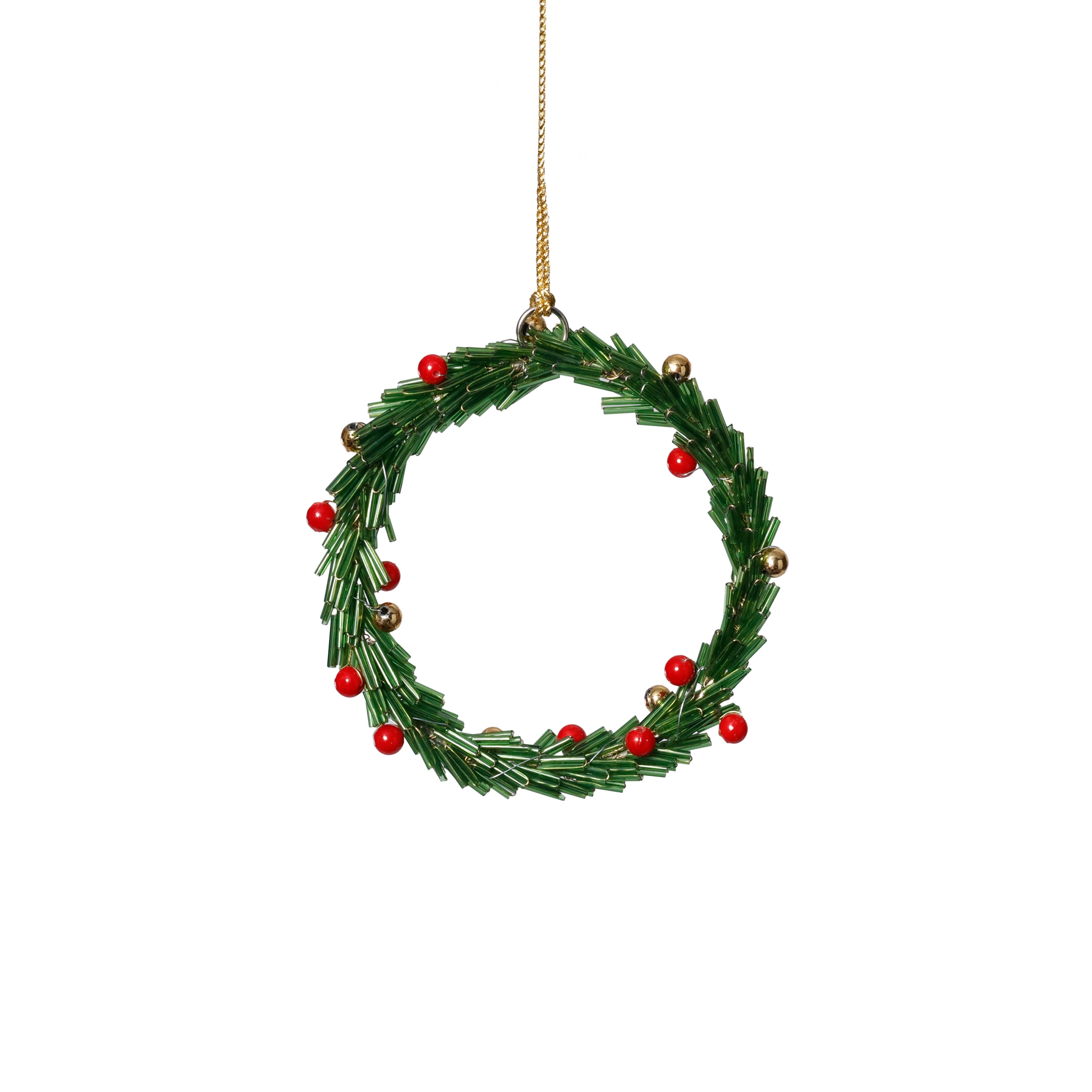 Festive Beaded Christmas Hanging Ornaments with Red Berries, Set of 12 by The Favorites