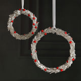 Festive Beaded Christmas Hanging Ornaments with Red Berries, Set of 12