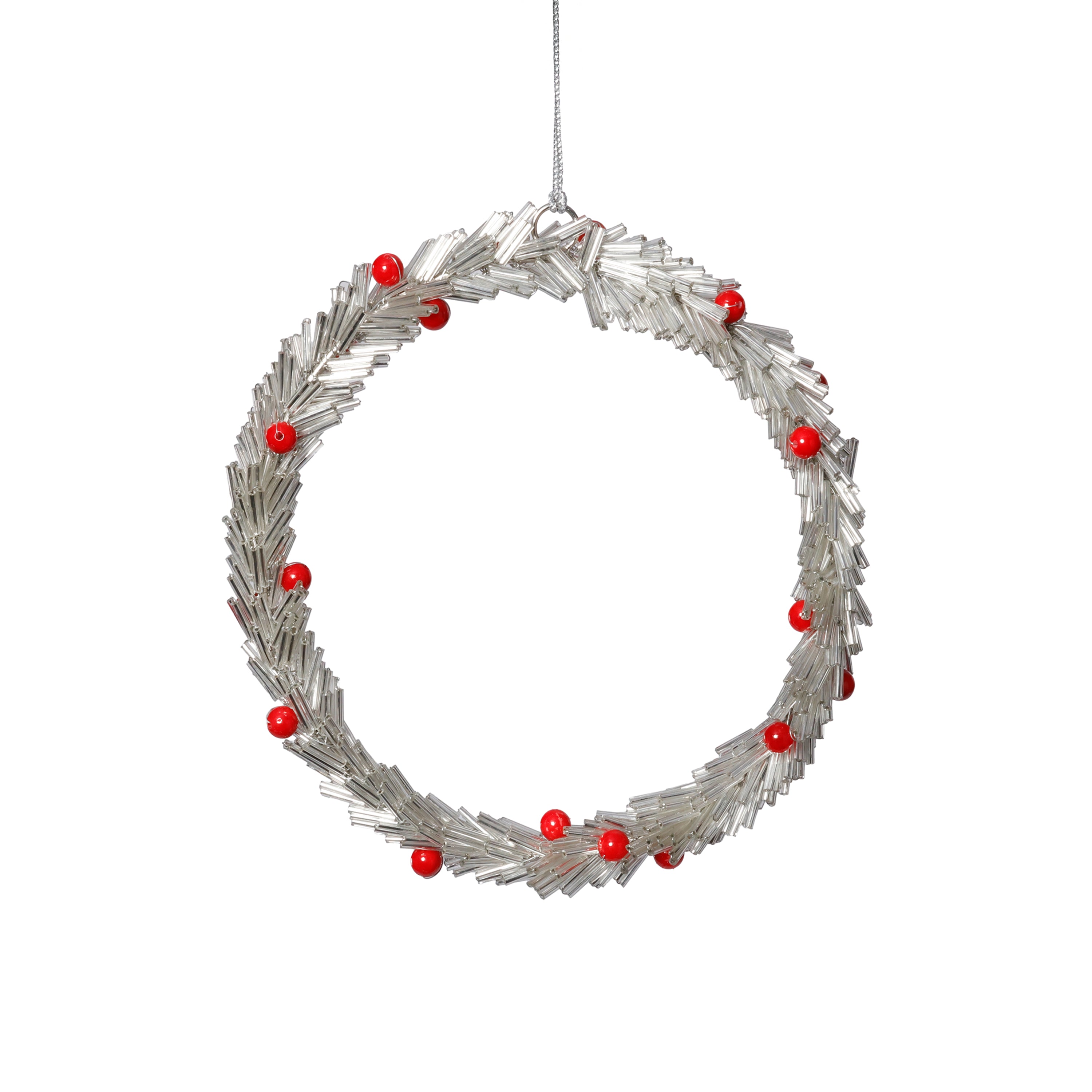 Festive Beaded Christmas Hanging Ornaments with Red Berries, Set of 12 by The Favorites