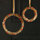 Festive Beaded Christmas Hanging Ornaments with Red Berries, Set of 12