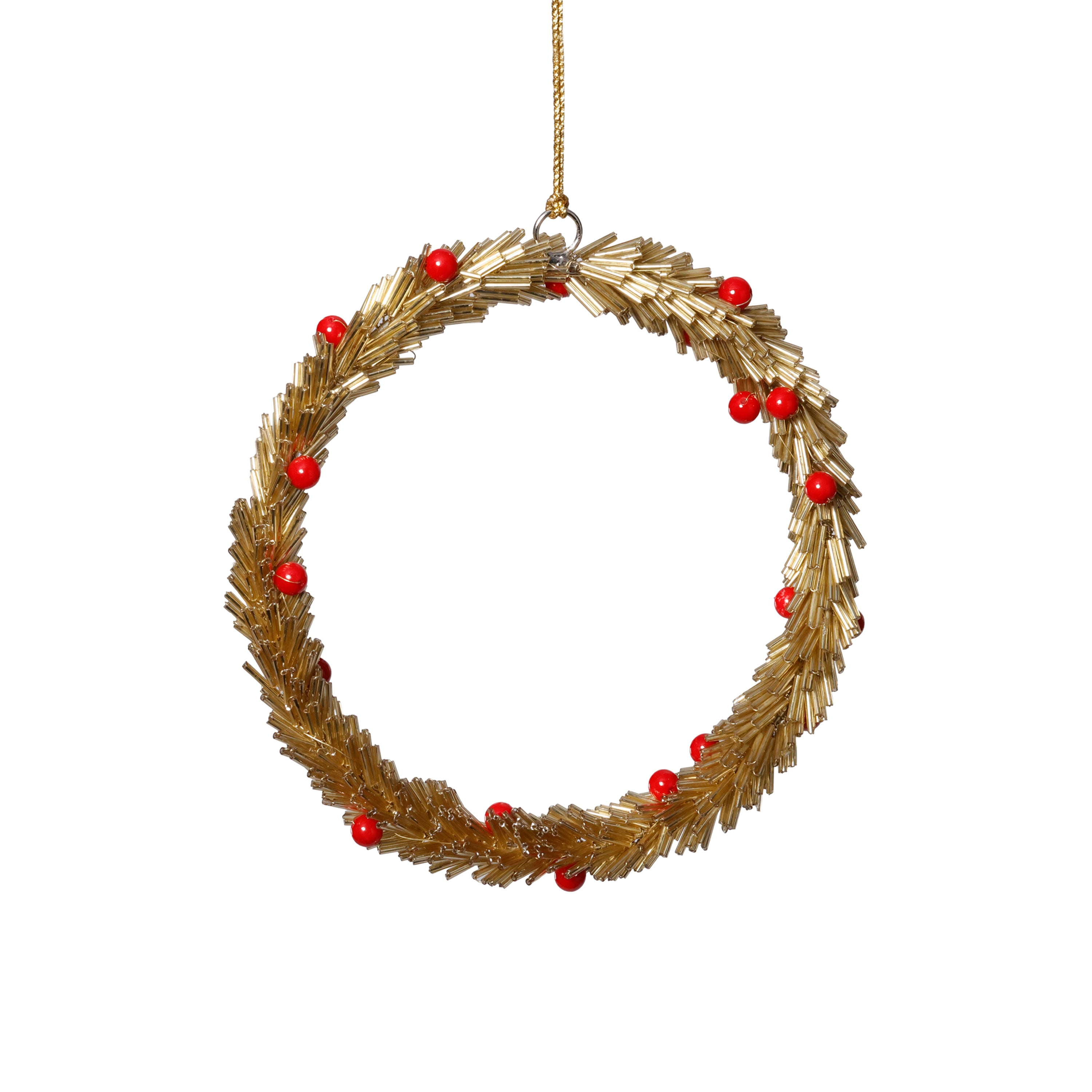 Festive Beaded Christmas Hanging Ornaments with Red Berries, Set of 12 by The Favorites