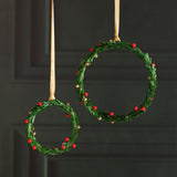 Festive Beaded Christmas Hanging Ornaments with Red Berries, Set of 12