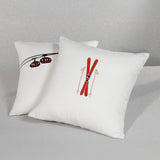Ski Mountain Cotton Embroidered Throw Pillow - Skis & Poles