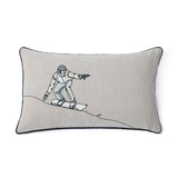 Suvretta Linen Embroidered Lumbar Throw Pillow, Snowboarder