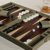Geneva 19 in Backgammon Set - Dusty Green Leather