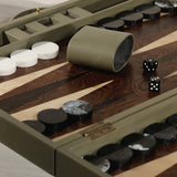 Geneva 19 in Backgammon Set - Dusty Green Leather
