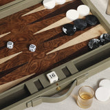 Geneva 19 in Backgammon Set - Dusty Green Leather