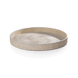 Reggio Naturale Fiber Raffia Round Serving Tray with Leather Trim