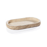 Reggio Loom Oval Raffia Tray with Leather Trim