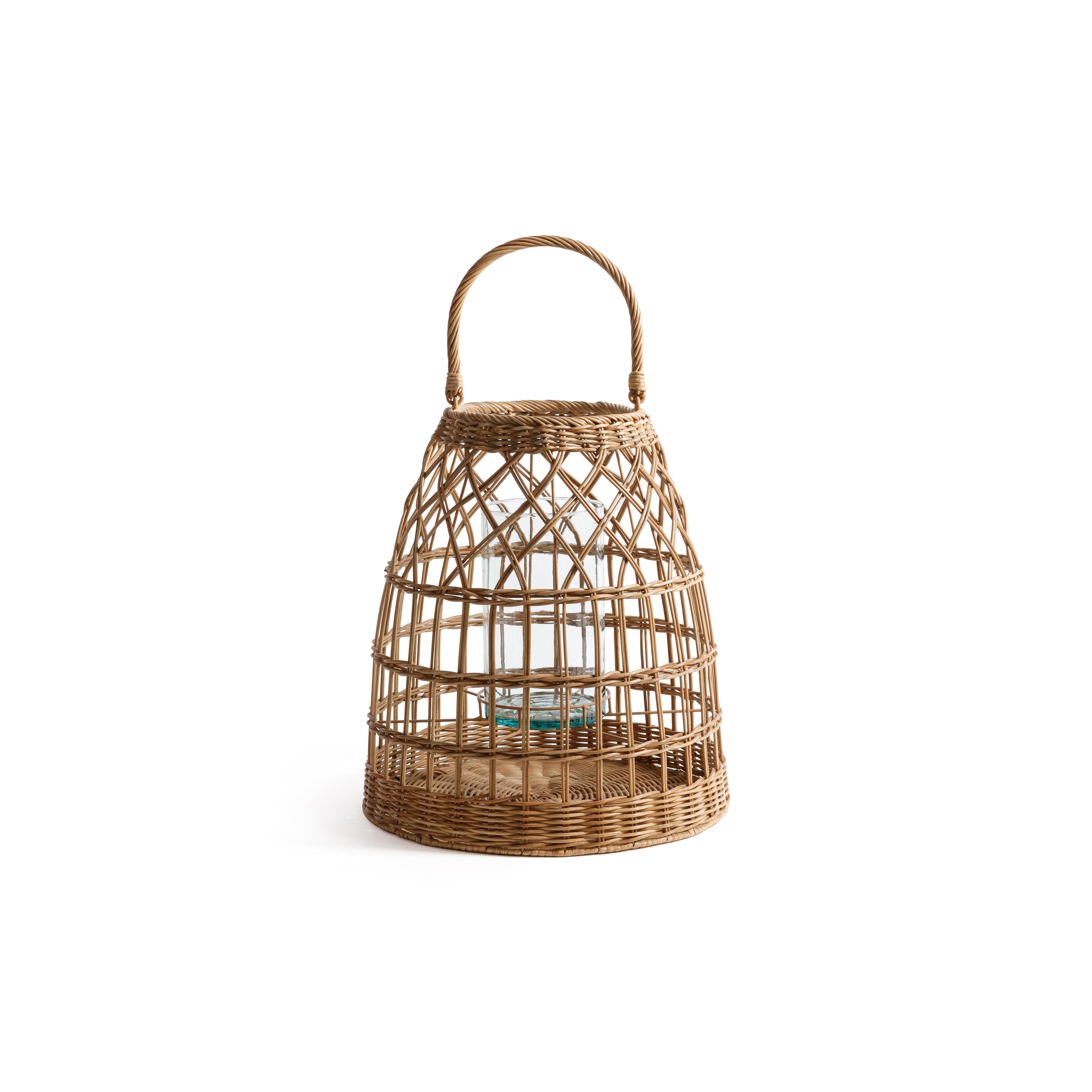 Veranda Rattan Lantern with Glass Hurricane - 26.25 in
