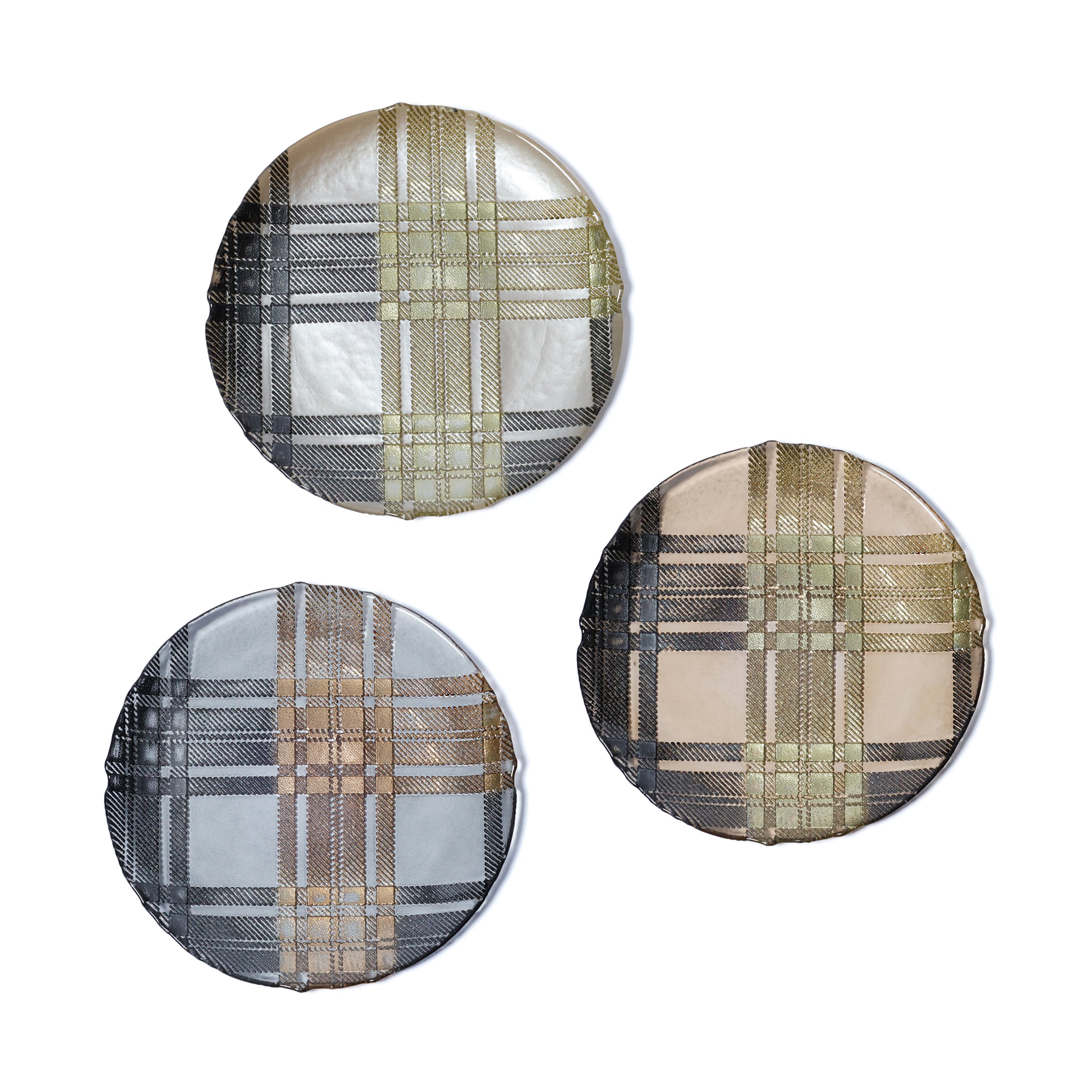 Plaid Patterned Glass Dessert Plates, 3-Piece Assorted Set by The Favorites
