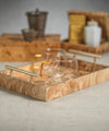 Image of Leiden Burl Wood Rectangular Tray with Gold Handles