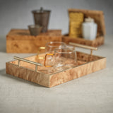 Image of Leiden Burl Wood Rectangular Tray with Gold Handles