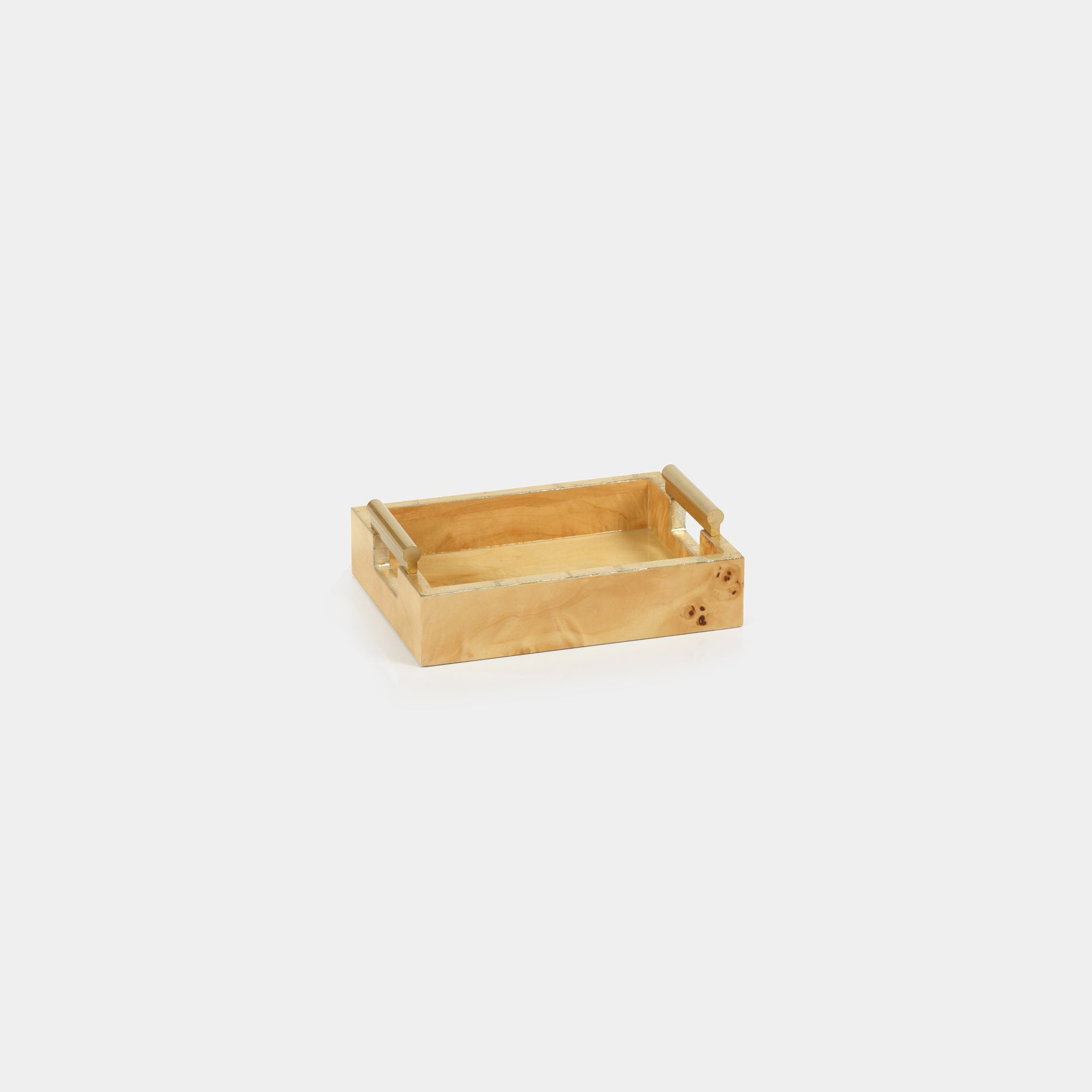 Image of Leiden Burl Wood Rectangular Tray with Gold Handles